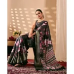 Generic Women's Faux_Silk Printed Saree With Unstitched Blouse 5.5Mtr (Black) - Image 3