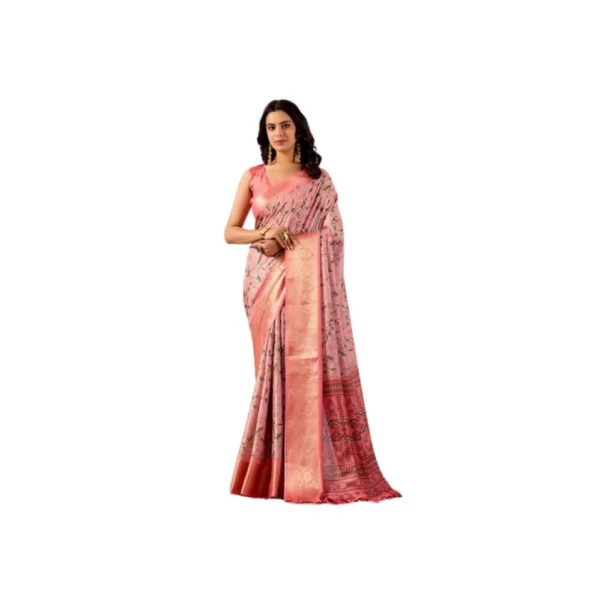 Light Pink Faux Silk Printed Saree for Women