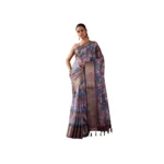 Grey Faux Silk Printed Saree for Women
