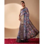 Generic Women's Faux_Silk Printed Saree With Unstitched Blouse 5.5Mtr (Grey) - Image 4