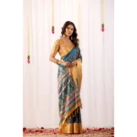 Generic Women's Faux_Banarasi Printed Saree With Unstitched Blouse 5.5Mtr (Teal) - Image 4