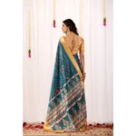 Generic Women's Faux_Banarasi Printed Saree With Unstitched Blouse 5.5Mtr (Teal) - Image 2