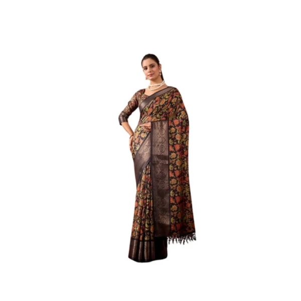 Black Faux Banarasi Printed Saree for Women