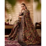Generic Women's Faux_Banarasi Printed Saree With Unstitched Blouse 5.5Mtr (Black) - Image 3