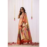 Generic Women's Faux_Silk Printed Saree With Unstitched Blouse 5.5Mtr (Olive) - Image 3