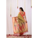 Generic Women's Faux_Silk Printed Saree With Unstitched Blouse 5.5Mtr (Olive) - Image 2