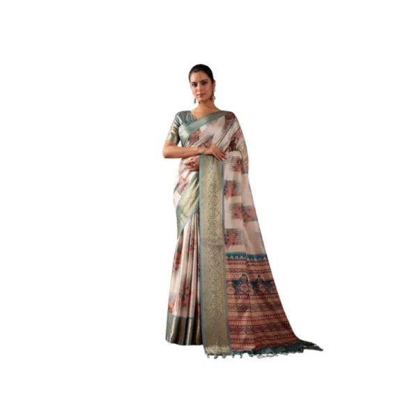 Beige Faux Silk Blend Printed Saree for Women