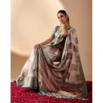 Generic Women's Faux_Silk_Blend Printed Saree With Unstitched Blouse 5.5Mtr (Beige) - Image 3