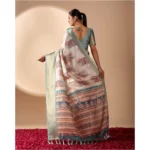 Generic Women's Faux_Silk_Blend Printed Saree With Unstitched Blouse 5.5Mtr (Beige) - Image 2
