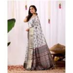Generic Women's Faux_Silk Printed Saree With Unstitched Blouse 5.5Mtr (White) - Image 4