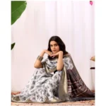 Generic Women's Faux_Silk Printed Saree With Unstitched Blouse 5.5Mtr (White) - Image 3