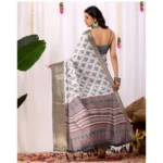 Generic Women's Faux_Silk Printed Saree With Unstitched Blouse 5.5Mtr (White) - Image 2
