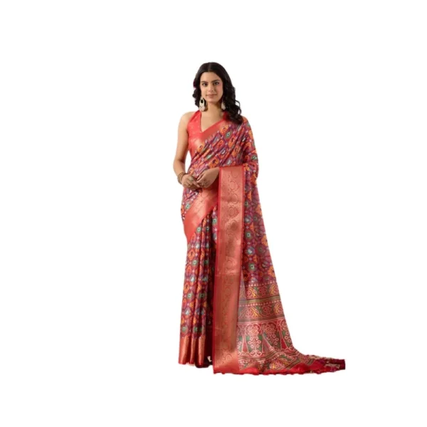 Red Faux Patola Woven Saree for Women