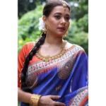 Generic Women's Faux_Tussar_Silk Printed Saree With Unstitched Blouse 5.5Mtr (Navy_Blue) - Image 2