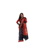 Black Faux Tussar Silk Printed Saree for Women