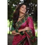 Generic Women's Faux_Tussar_Silk Printed Saree With Unstitched Blouse 5.5Mtr (Pink) - Image 4