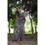Generic Women's Faux_Tussar_Silk Printed Saree With Unstitched Blouse 5.5Mtr (Grey) - Image 4