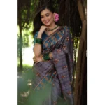 Generic Women's Faux_Tussar_Silk Printed Saree With Unstitched Blouse 5.5Mtr (Grey) - Image 3