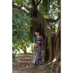 Generic Women's Faux_Tussar_Silk Printed Saree With Unstitched Blouse 5.5Mtr (Grey) - Image 2