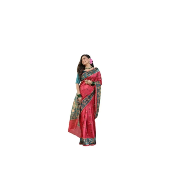 Red Faux Tussar Silk Printed Saree for Women