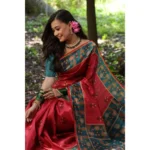 Generic Women's Faux_Tussar_Silk Printed Saree With Unstitched Blouse 5.5Mtr (Red) - Image 4