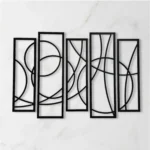 Set of 5 black wooden abstract design wall art panels