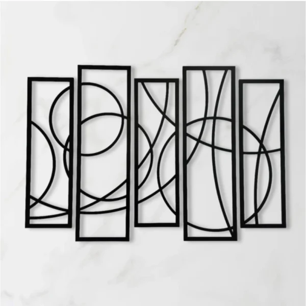 Set of 5 black wooden abstract design wall art panels
