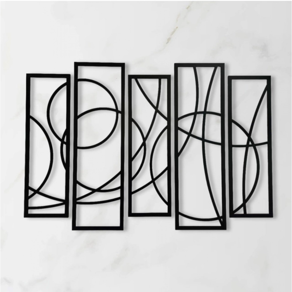 Set of 5 black wooden abstract design wall art panels