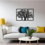 Set of 3 black wooden tree wall art panels