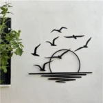 Black wooden frameless Seagulls at Sunrise wall decor