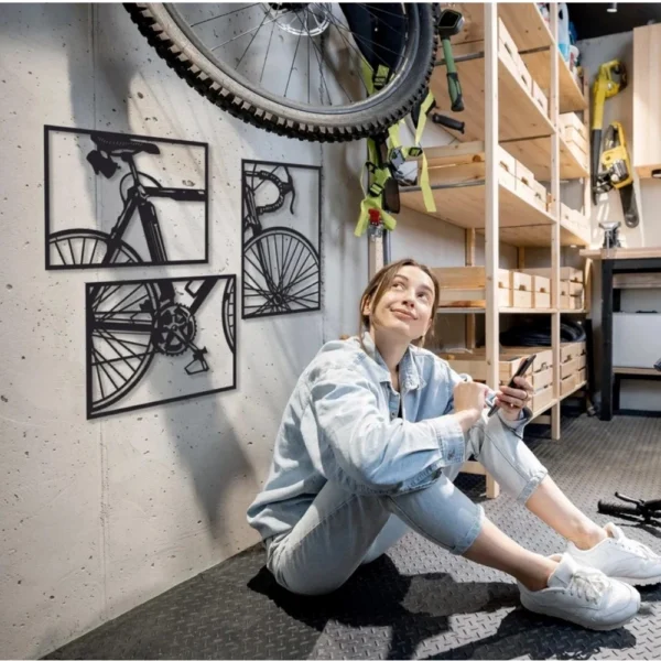 Black wooden framed bicycle wall decor