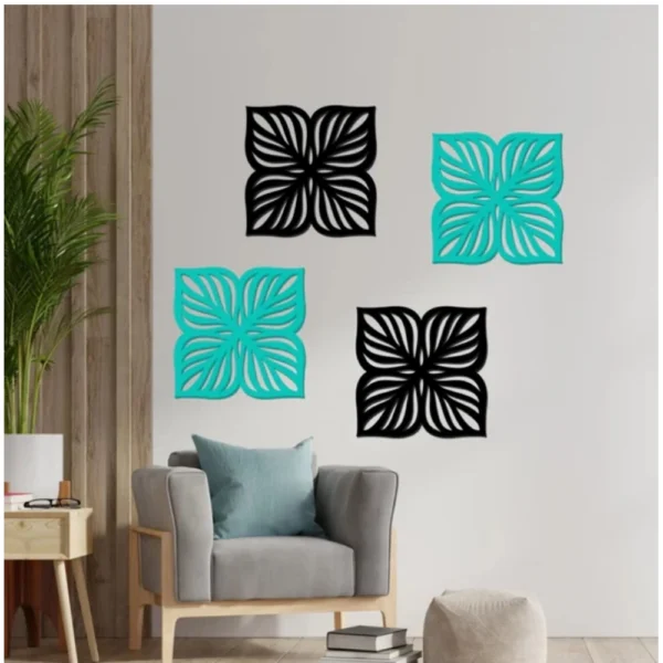 Flowers Design Wooden Wall Decor Set of 4 Pieces
