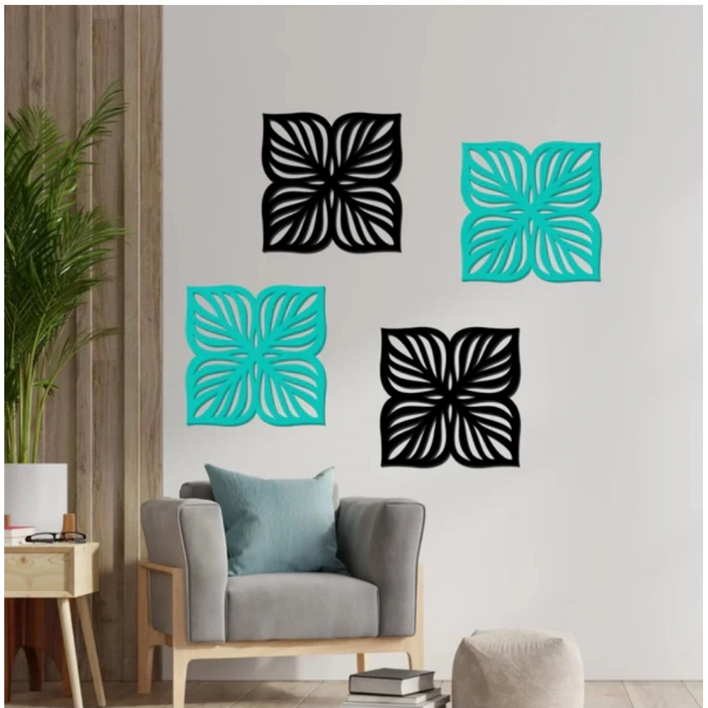 Flowers Design Wooden Wall Decor Set of 4 Pieces
