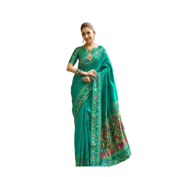 Green Silk Blend Woven Saree for Women
