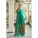 Generic Women's Silk Blend Woven Saree With Unstitched Blouse 5.5 Mtr (Green) - Image 4