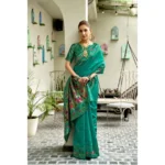 Generic Women's Silk Blend Woven Saree With Unstitched Blouse 5.5 Mtr (Green) - Image 2