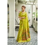 Generic Women's Silk Blend Woven Saree With Unstitched Blouse 5.5 Mtr (Lime) - Image 4