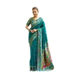Teal Silk Blend Woven Saree for Women