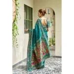Generic Women's Silk Blend Woven Saree With Unstitched Blouse 5.5 Mtr (Teal) - Image 3