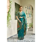 Generic Women's Silk Blend Woven Saree With Unstitched Blouse 5.5 Mtr (Teal) - Image 2