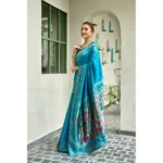 Turquoise Silk Saree - Angle 4