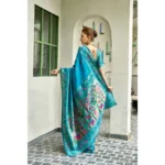 Turquoise Silk Saree - Angle 3