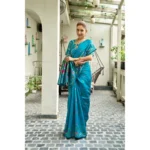 Turquoise Silk Saree - Angle 2