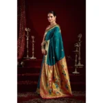 Generic Women's Silk Blend Woven Saree With Unstitched Blouse 5.5 Mtr (Teal) - Image 4