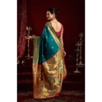 Generic Women's Silk Blend Woven Saree With Unstitched Blouse 5.5 Mtr (Teal) - Image 3