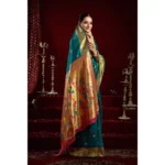 Generic Women's Silk Blend Woven Saree With Unstitched Blouse 5.5 Mtr (Teal) - Image 2