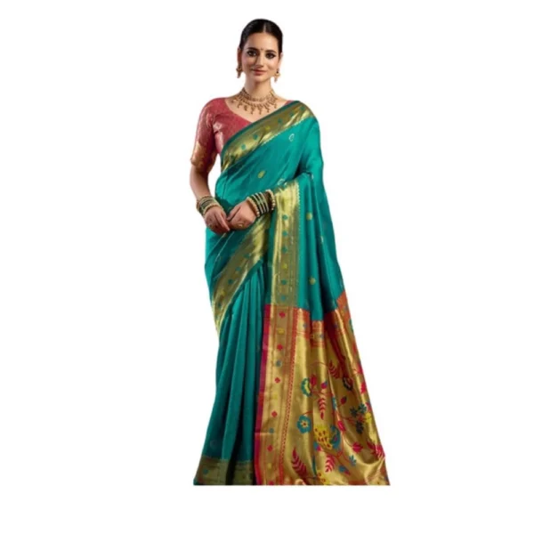 Aqua Blue Silk Blend Woven Saree for Women