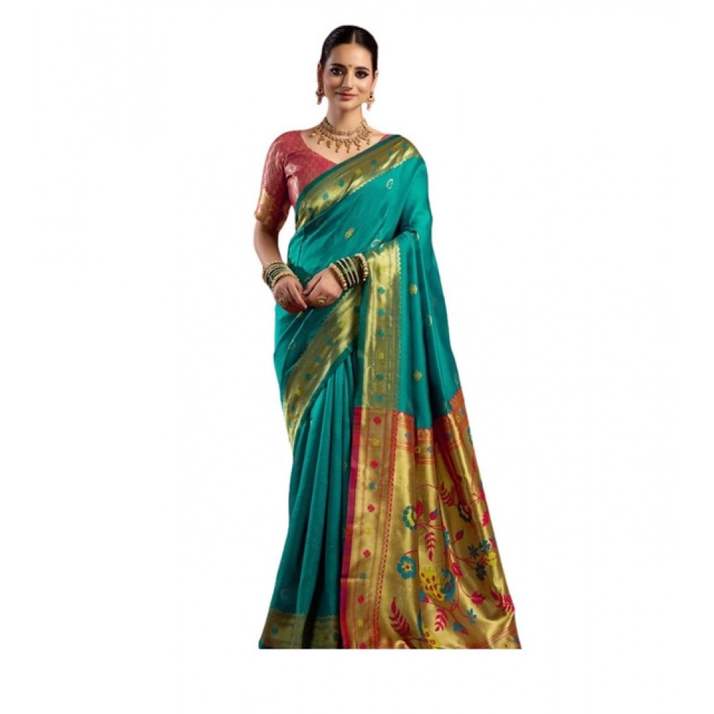 PID-64453-Women-s-Silk-Blend-Woven-Saree-With-Unstitched-Blouse-5-5-Mtr-Aqua-Blue-1-1000x1000-1.webp Aqua Blue Silk Blend Woven Saree for Women