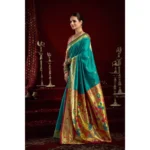 Generic Women's Silk Blend Woven Saree With Unstitched Blouse 5.5 Mtr (Aqua_Blue) - Image 4