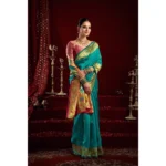 Generic Women's Silk Blend Woven Saree With Unstitched Blouse 5.5 Mtr (Aqua_Blue) - Image 2
